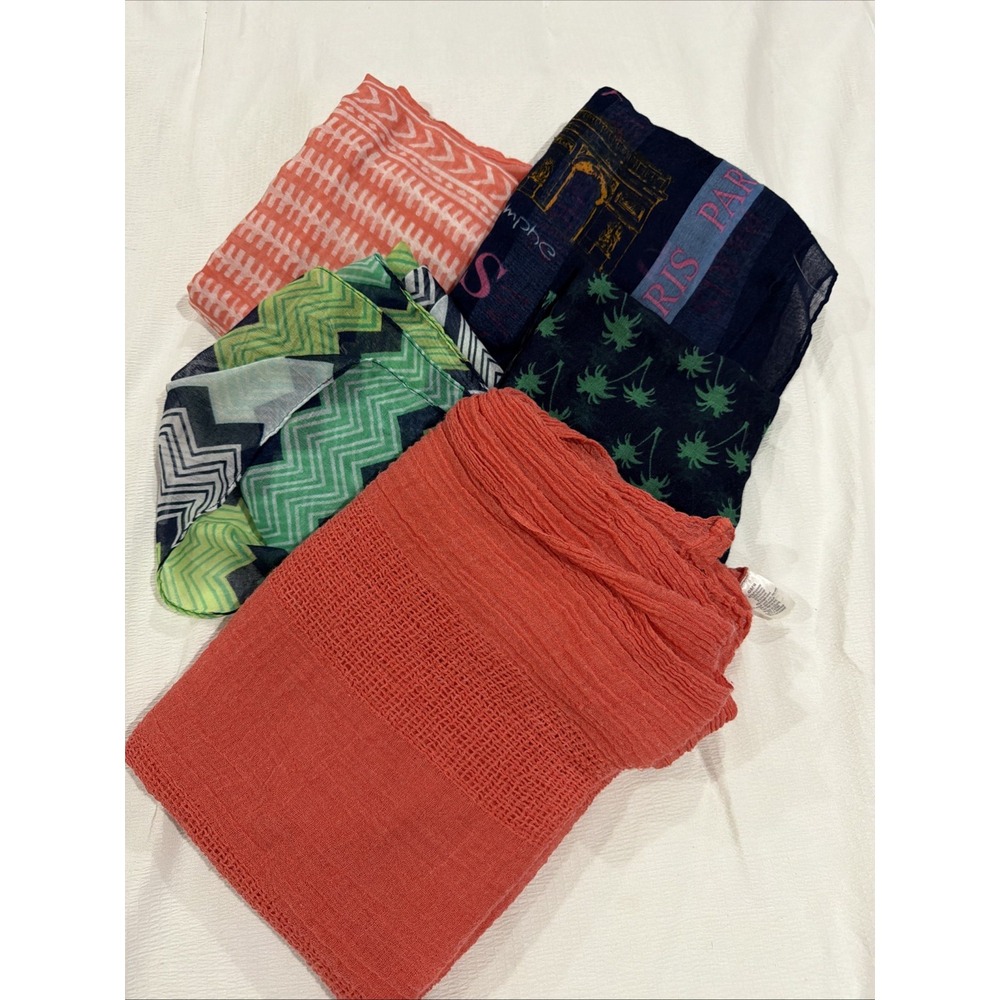Lot of 5 Lightweight Fashion Scarves Paris Palm Tree Geometric Infinity Oblong